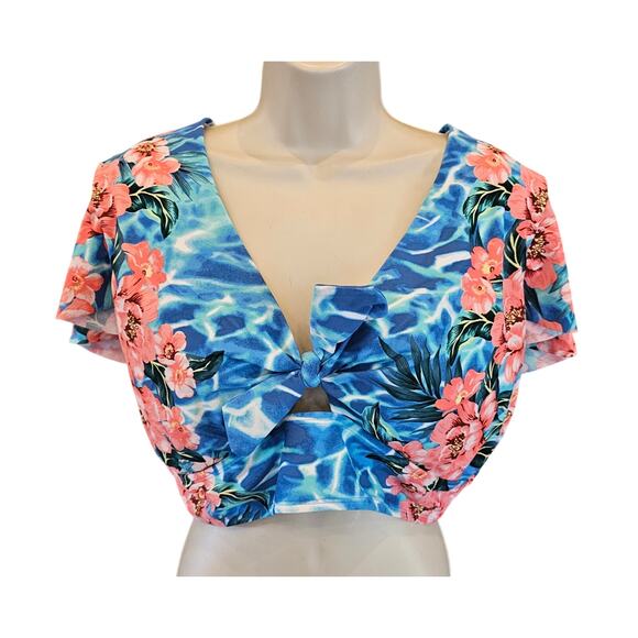 Torrid cap sleeve tie front full coverage support sz 3 3X plus swim suit top EUC - Picture 2 of 9